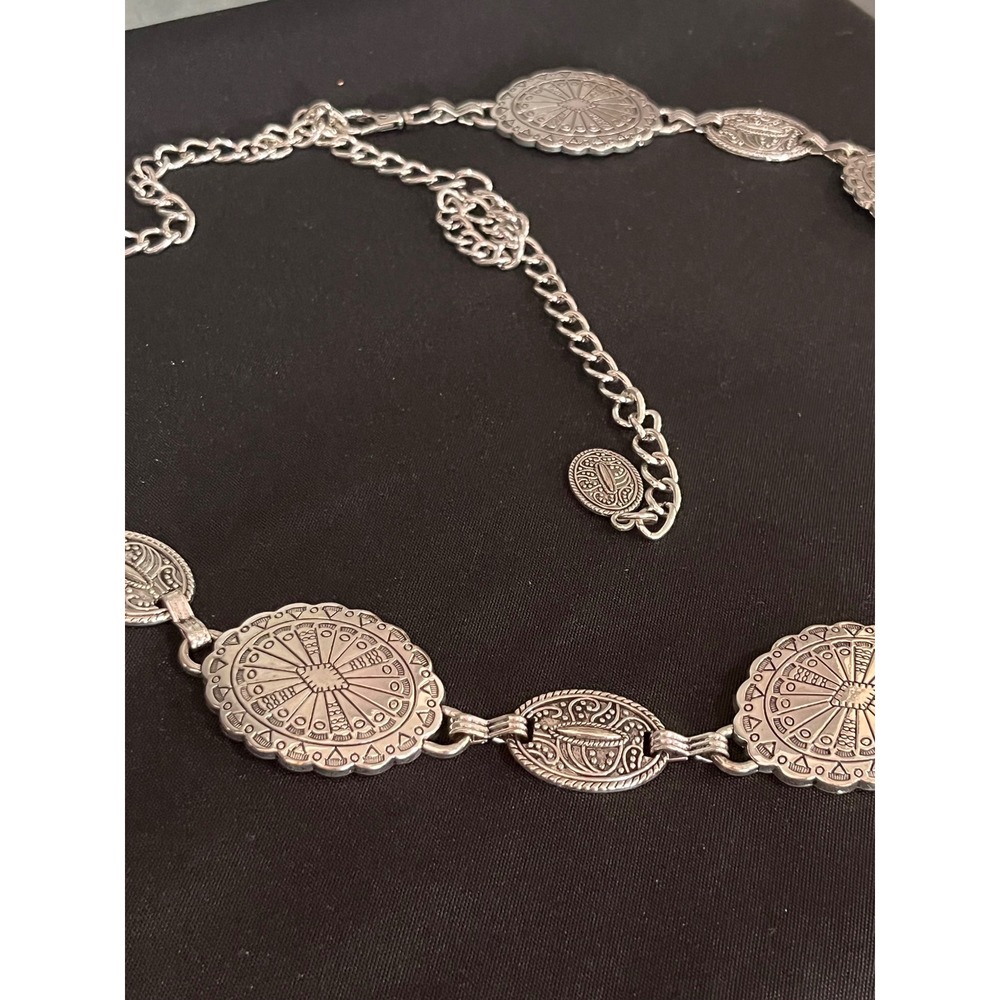 Silver Tone Concho Chain Belt Southwestern Adjustable Medallion Womens - Picture 2 of 3